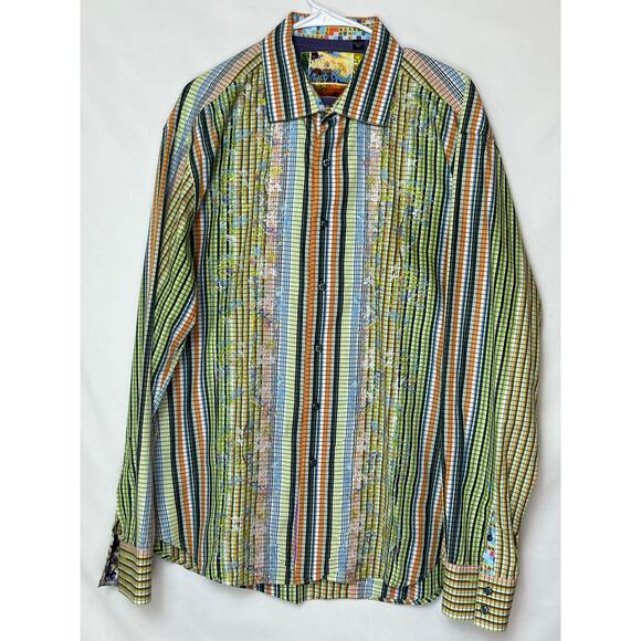 Robert Graham 2XL Orange/Green Embroidered Front L/S Scrabble Tile Pattern Shirt - Picture 1 of 9